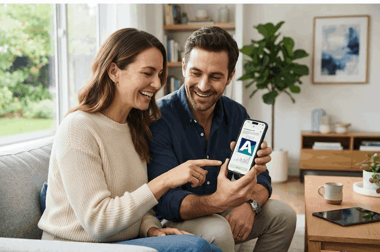 Two people sharing a document on a phone